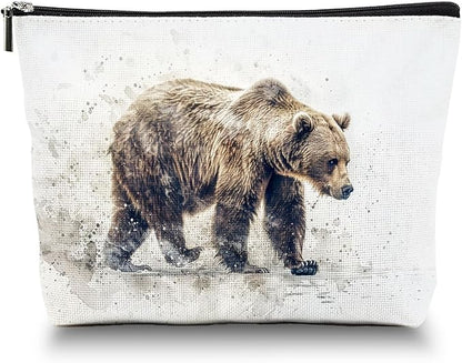 Makeup Bag Travel Cosmetic Bags Small Makeup Case Waterproof Zipper Pouch for Women Girls 7X9inches - Bear'S Journey in A Misty Watercolor Landscape
