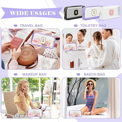 Personalized Initial Letter Clear Makeup Bag,Preppy Small Nylon&PVC Cosmetic Zipper Bag with Chenille Letter,Travel Skincare Toiletry Bag,Monogram Christmas Gift for Teen Girls Women,O