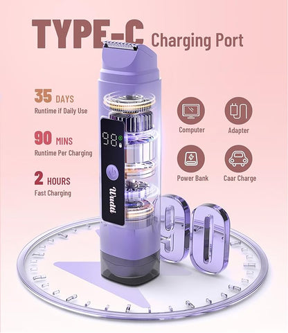 Electric Bikini Trimmer for Women: Razor & Shaver with Dual Heads for Body Pubic Hair, IPX7 Waterproof with LED Display - Rechargeable Lady Trimmer for Underarm Body Leg Face - Sky Blue