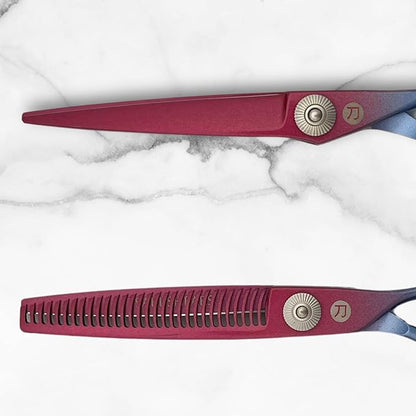 6 Inch Hair Shears Set - Rainbow Color Hair Cutting Scissors and Texturizing Shears - 440C Stainless Steel With Titanium Coating - Convex Blades for Wet or Dry Hair