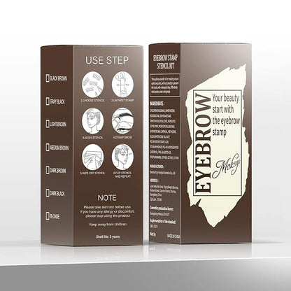 Eyebrow Stamp Stencil Kit - Eyebrow Powder with Brush Long-Lasting & Waterproof Brow Shaping Kit with 24 Reusable Thin & Thick Eyebrow Stencils for Natural Eyebrow Color (Dark Brown)