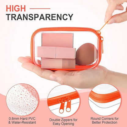 Hoolerry 4 Pcs Hard Clear Zipper Case Makeup Bags Plastic Pencil Pouch Transparent Storage Box Containers for Cosmetics, Snacks, Building Blocks, Puzzles(Fluorescent,5 x 3 x 2 in)