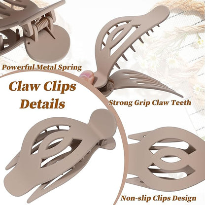 AWAYTR 6Pcs Upgrade Large Flat Hair Claw Clips for Women Girls, 5" Non-slip Duckbill Hair Clips for Long, Thick, Thin Hair, Comfortable for Driving & Lying Down (Matte (Dark))