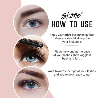 Skone Cosmetics Insanely Intense Waterproof Mascara – Smudge-Proof, Long-Lasting and Volumizing for Thick, Lifted Lashes – Lengthening Mascara for a Dramatic, False Lash Effect & Eye-Catching Bling