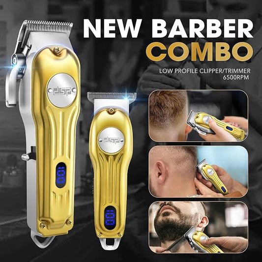 DSP Professional Hair Clipper for Men, Clipper and Trimmer Set - Electric Clipper for Hair Cutting, Cordless Barber Clipper Set with LED Display for Men Gift (Gold)