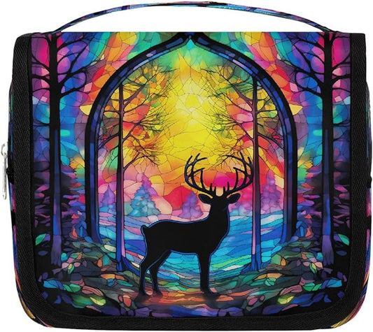 Travel Toiletry Bag for Women & Men Animal Colorful Deer Hanging Cosmetic Organizer Portable Waterproof Makeup Case Make Up Bag with Compartments Travel Essentials for Bathroom Shower