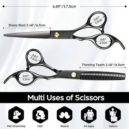 Hair Cutting Scissors Professional 6.89 inch Barber Scissors Multifunctional Salon Thinning Scissors Straight Shears Tools for Mother Father Friends' Christmas Gift