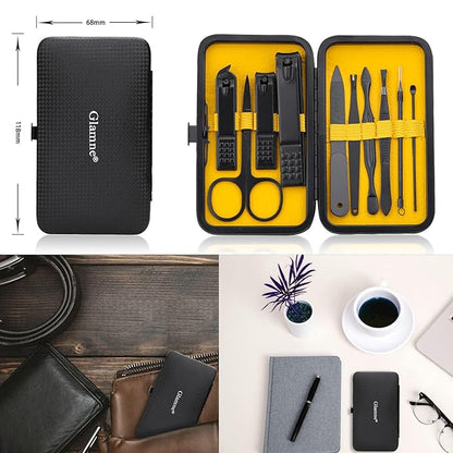 Manicure Set Nail Clippers Kit Professional Stainless Steel Nail Care Tools with Leather Travel Case 10 in 1 Yellow