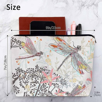 Makeup Bag For Purse Dragonfly, Garden Dragonflies Flowers Nature Cosmetic Bags For Women With Zipper Travel Toiletry Pouch Makeup Bags Makeup Organizers Purse For Toiletries Cosmetics