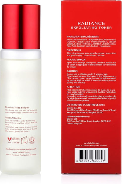 Koji White Exfoliating Toner for Face with 5% PHA BHA Toner, 2% Niacinamide, Kojic Acid & Hyaluronic Acid | Hydrating & Soothing Facial Toner | Unscented, Sensitive, Vegan, 150ml (5.07 Fl Oz)