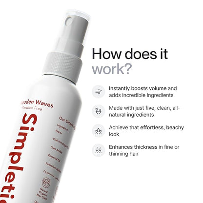 Simpletics Himalayan Sea Salt Hair Spray (Tropical Scent) – Natural 5-Ingredient Formula for Beach Waves & Volume – Light Hold, Non-Greasy, Paraben & Sulfate Free – Unisex 8 fl oz