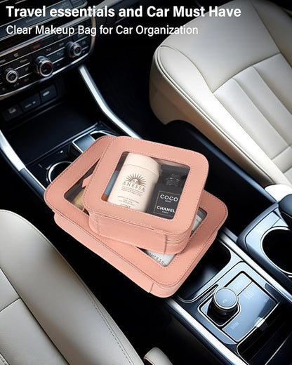 LETGO Clear Makeup Bag Set for Women Portable Clear Makeup Bag Cute Waterproof Travel Cosmetic Bag for Pink Car Accessories for Girls (Pink, Standard + Mini)