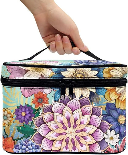JoyLamoria Boho Floral Cosmetic Bag Toiletry Bag Desk Cosmetics Pouch Storage Home Decor