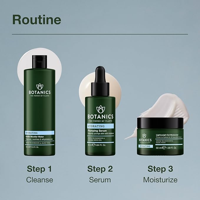 Botanics Hydrating Serum - Skin Plumping Serum for Face & Long-Lasting Hydration - Enriched with Snow Mushroom - Vegan & Cruelty-Free (0.84 Fl Oz)
