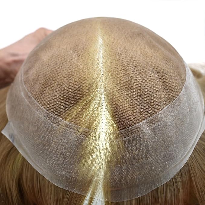 FACE MIRACLE Lace Front Mens Toupee Human Hair System Swiss Lace Center Toupee for Men Thin Skin PU Around Hair Replacement System V-Looped Mens Hair Wig Units 6"X9" #20 light ash blonde