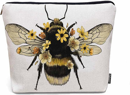 Women Makeup Organizer Bag Bumblebee Bumblebee Honey Bee Sunflowers Yellow Flax Cosmetic Bag Makeup Bags Toiletry Bag Accessories Organizer Travel Bags For Home Bathroom Office Hotel Gym
