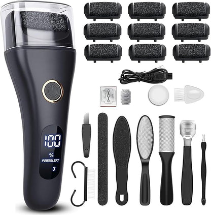 Electric Foot File Callus Remover for Feet - 9pcs Larger Grinding Head&3Speed, Pedicure Kit Foot Scrubber Deadskin Callus Remover, Foot Care Kit Pedicure Tools for Dead Skin Callus Hardskin Dry Cracks