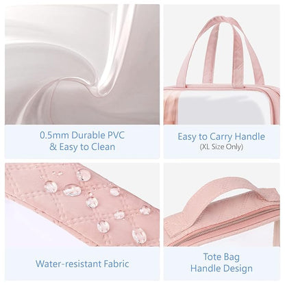 PACKISM Clear Toiletry Bags, 3 Pack Clear Makeup Bags with Handle Large Opening, Waterproof Cosmetic Bags Fit Carry-on Travel Essentials, Travel Bags, Pink