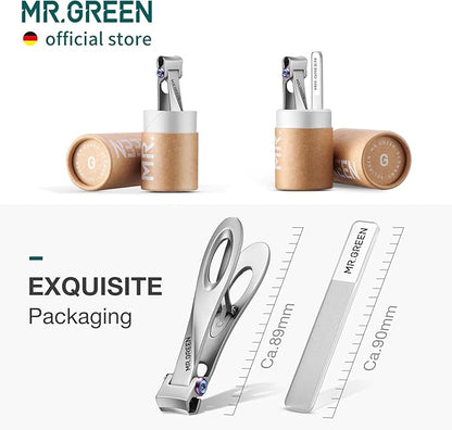 MR.GREEN Nail Clippers Wide Jaw Opening Stainless Steel Fingernail Clipper Thick Hard Toenail Cutter Manicure Scissors Tools (Nail Clipper (Large)+Nail File)