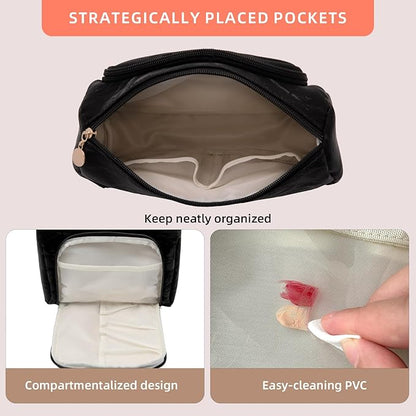 Cosmetic Bag Travel Makeup Bag Large Capacity Small Travel Zipper Pouch Makeup Organizer Bag for Women (Black-2 Pack)