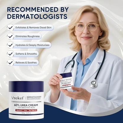 Urea Cream 60 Percent for Feet Maximum Strength, Urea Cream 60% Plus Salicylic Acid 2%, Foot & Hand Cream for Dry Cracked