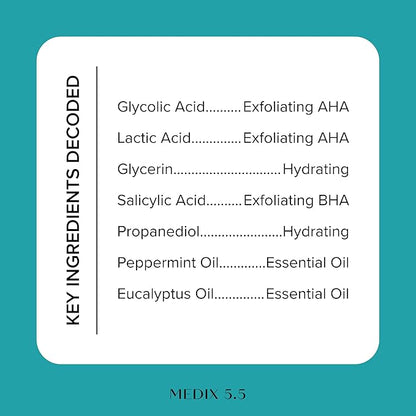 Medix 5.5 Glycolic Acid + Lactic Acid Exfoliating Body Wash Gel | KP Bump Eraser | AHA Exfoliant Skin Care Body Cleanser | Keratosis Pilaris & Acne | Anti Aging AHA Foaming Body & Face Wash, 15 Fl Oz