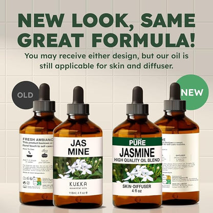KUKKA Jasmine Essential Oils - 4 Fl Oz - for Hair, Skin, Diffuser, Aromatherapy & DIY Soap Making Scent