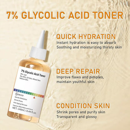 7% Glycolic Acid Exfoliating Toner, Exfoliating Facial Toner, Pore Minimizing Toner, Smooth Skin, Even Tone, Hydrating Formula