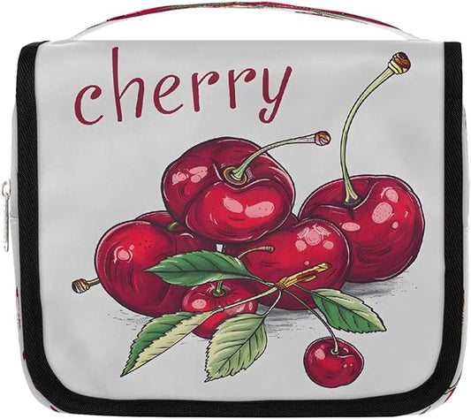 Travel Toiletry Bag for Women & Men Modern Fruit Cherry Hanging Cosmetic Organizer Portable Waterproof Makeup Case Make Up Bag with Compartments Travel Essentials for Bathroom Shower