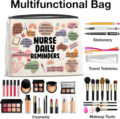 Nurse Gifts Makeup Bag, Inspirational Gifts for New Nurse Practitioner, Daily Reminders Zipper Makeup Pouch