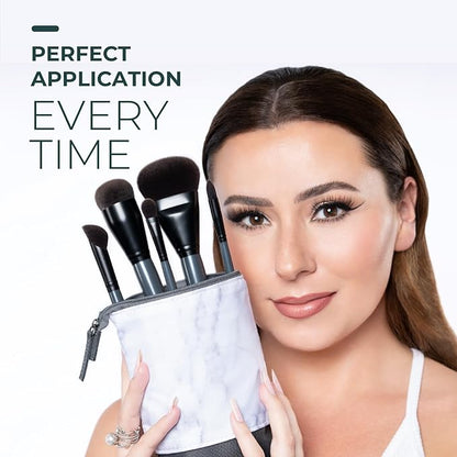 Rose and Ben Beauty Essential 5 Piece Makeup Brush Set and Travel Case | Professional Eye and Face Brushes for Liquid, Cream and Powder Formulas | Cruelty Free