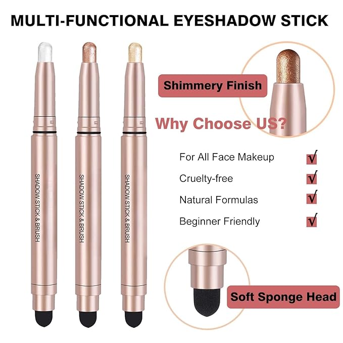 Eyeshadow Stick Makeup, Waterproof Hypoallergenic Long Lasting Cream Eye Shadow Pencil, Highlighter Matte Crayon eyes liner, Glitter Primer Palette Shimmer Eyeliner Pen, Rose Red