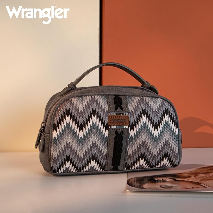 Montana West Wrangler Makeup Bag for Women Small Cosmetic Toiletry Bags Western Make Up Pouch Durable Cute Travel Purse, Grey