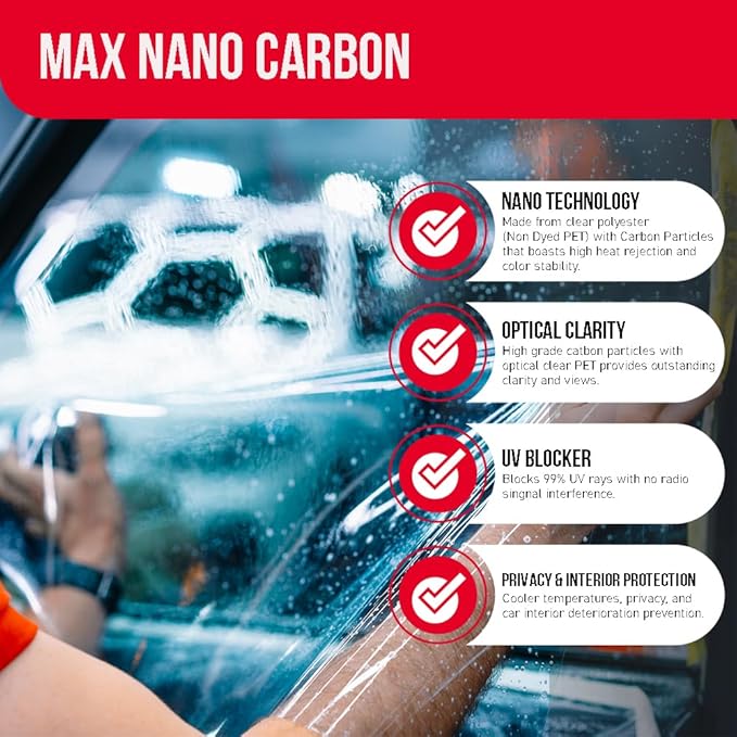 United Window Tint Car Film 60" in x 100'Ft MAX Nano Carbon Film 2Ply 35% VLT - Clear Polyester Privacy Window Tint Blocks UV/IR Rays, Heat & Glare- Laminate Adhesive with Lifetime Color Stability…
