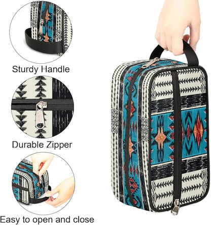 Aztec Western Ethnic Vintage Travel Toiletry Bag for Women Men Lightweight Cosmetic Makeup Bag Organizer Waterproof Shaving Bag Dopp Kit with Large Capacity for Toiletries and Shaving Accessories