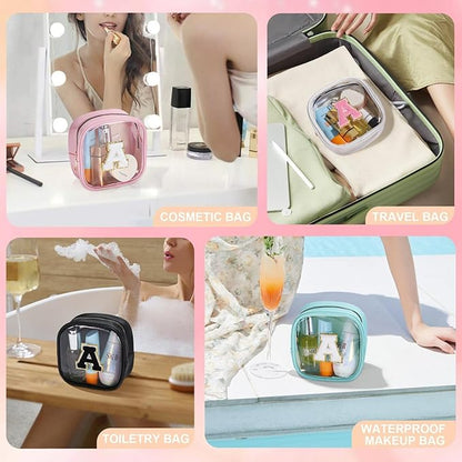 YOOLIFE Initial Make Up Bag Travel Toiletry Bag, Clear Makeup Bag Preppy Cosmetic Bags Organizer Travel Essentials Gifts for Women Teen Girlfriend Teacher Mom Birthday Mothers Day Gifts White D