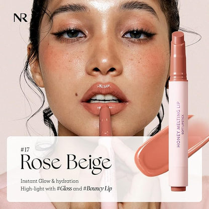 Nature Republic HONEY MELTING LIP (17 ROSE BEIGE) SOFT LIP STICK, Hydrating Gloss, Moisturizing balms, Sheer tint, Shine & Nude, Glowy Finish, korean make up, Stocking Stuffers