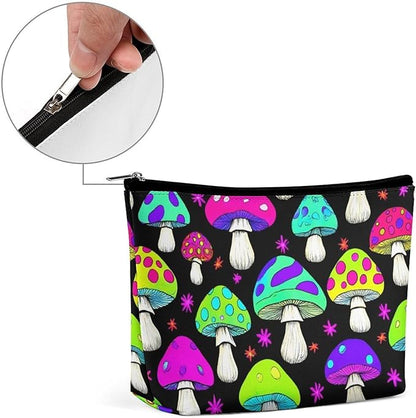 Fashion Zipper Cosmetic Case, Portable Makeup Case, Personality Toiletry Bag, Travel Cosmetic Toiletry Bag Trippy Magic Neon Mushrooms