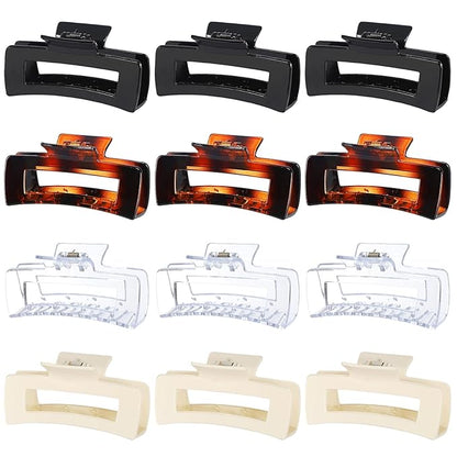 4.1 Inch Large Claw Clips - 12 Pcs Jumbo Square Jaw Clips for Thick Hair, Bulk Hair Accessories for Women and Girls - Transparent