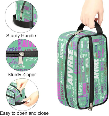Custom Travel Cosmetic Bag with Name, Personalized Large Capacity Weekend Toiletry Bag Portable Bathroom Makeup Organizer, Light Green Solid Color