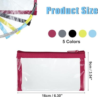 VOCOSTE 5pcs Small Makeup Pouches for Purse, Mini Clear Zipper Bag, 5Colors Transparent Case Cosmetic Pouch Waterproof Travel Organizer for Women