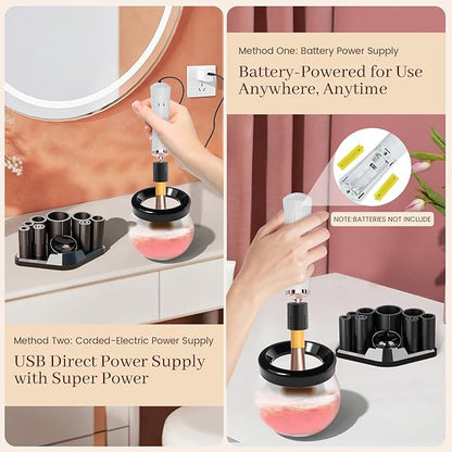 Premium Makeup Brush Cleaner Dryer Super-Fast Electric Brush Cleaner Machine Automatic Brush Cleaner Spinner Makeup Brush Tools (White)