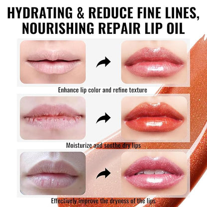 Oulac Red Pink Lip Gloss High-shine Moisturizing Lip Gloss Oil Colorful Shade Liquid Lipstick Non-stick Cup Glitter lipstick Lip Tint Reduce Fine Lines Lip Glaze For Dry Lip C13