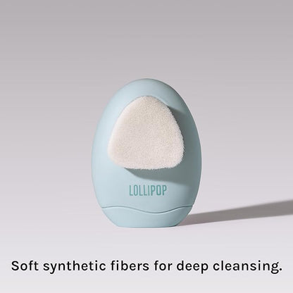 LOLLIPOP Dual-Sided Facial Cleansing Brush | Palm Size Silicone Face Exfoliator and Soft Fiber Cleanser | Manual Face Scrubber for Pores, Makeup Removal, Blackhead and Skincare Routine, Oceanic