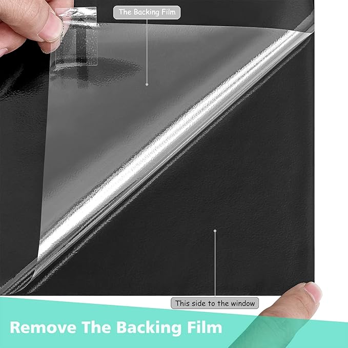Volcanics Blackout Window Film, Privacy Frosted Sun Blocking Black Window Cover Room Darkening Window Tint for Home Static Cling 100% Light Blocking 23.6 x 78.7 Inches