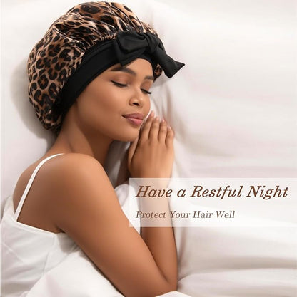 Satin Hair Bonnet for Sleeping Women, Double Layer Silk Bonnets for Women with Tie Band, for Braids Curly Long Hair