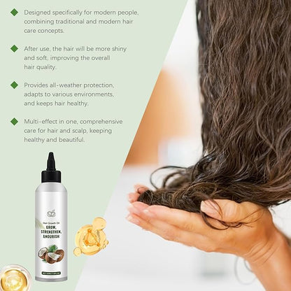 Natural Coconut Oil for Hair Growth,Nourishing Scalp Treatment for Stronger Strands,Frizz Control & Split End Repair,for All Hair Types,3.38Fl Oz
