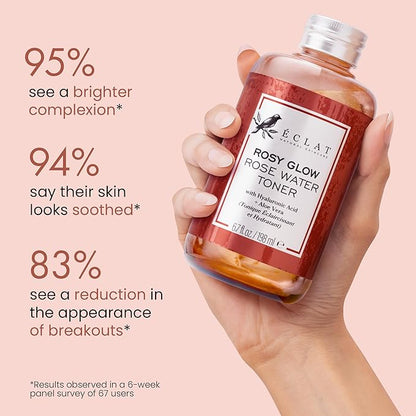 Eclat Skincare Rose Water Toner – Hydrating Toner for Face - Rosewater with Hyaluronic Acid & Aloe Vera - Alcohol Free & Skin Soothing Formula - Rejuvenating & Calming Facial Skin Care