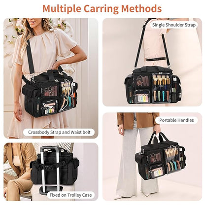 Hairstylist Travel Bag, Hair Tool Organizer with Adjustable Dividers, Hair Tools Travel Bag with Multi Pockets, Professional Hairdressing Organizer for Makeup Artists with Shoulder & Waist Straps