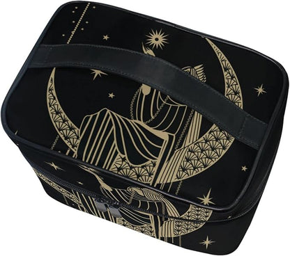 Makeup Train Case Sacral Night Girl On Moon Korean Carrying Portable Zip Travel Cosmetic Brush Bag Organizer Large for Girls Women